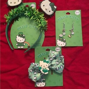 Hello Kitty Green St. Patrick's Hair Accessory Set with Bow, Headband & Earrings